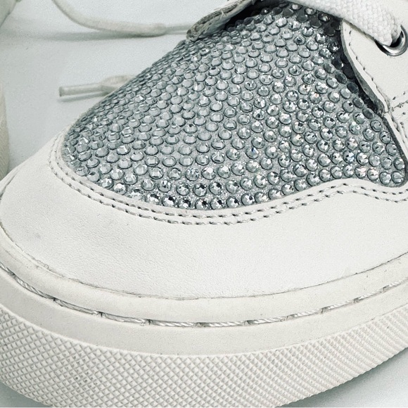 NWOB Steve Madden Rhea Glass Rhinestone Flocked Leather High Top Sneakers - Picture 8 of 14